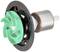 Green pump impeller with a black base and silver cylinder.