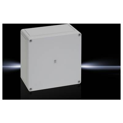 A rectangular, grey junction box against a black background with a light effect in the centre.