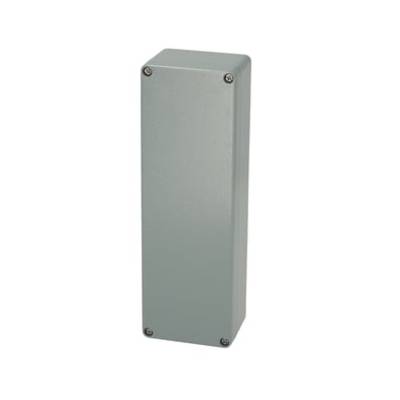 A rectangular, grey metal enclosure with screws in the corners.