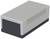 Grey, rectangular electronic enclosure with ribbed sides. Used for housing electronic components.