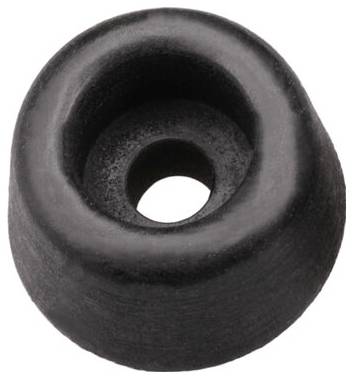 A black rubber bung with a central aperture, suitable for pipe or container sealing.