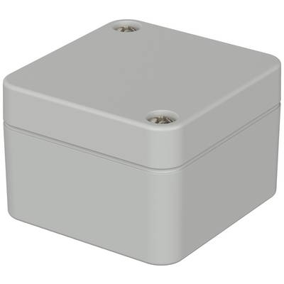 Square, grey plastic box with rounded corners and two visible screws on the top surface.