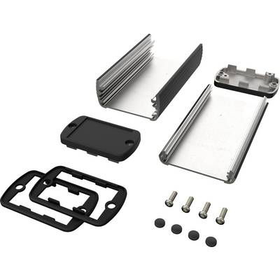 'Aluminium Enclosure Kit' shows several parts: two enclosure shells, two mounting brackets, screws and seals.