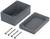Grey plastic housing in two parts with four silver screws. Door is removed, interior visible. Suitable for electronics.