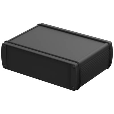 Black, rectangular electronic enclosure with smooth surfaces and rounded edges.