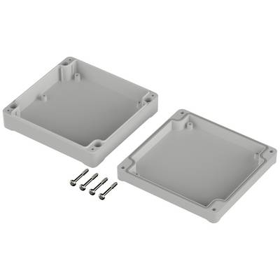 Two grey, square plastic covers with four screws, ready for mounting.