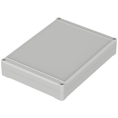 Grey rectangular plastic housing with screws in the corners.