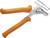 An orange barbecue tongs with a silver head, used for gripping and holding hot items when grilling or cooking.