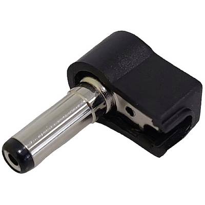 Black angled adaptor plug for electrical devices with metallic connection.
