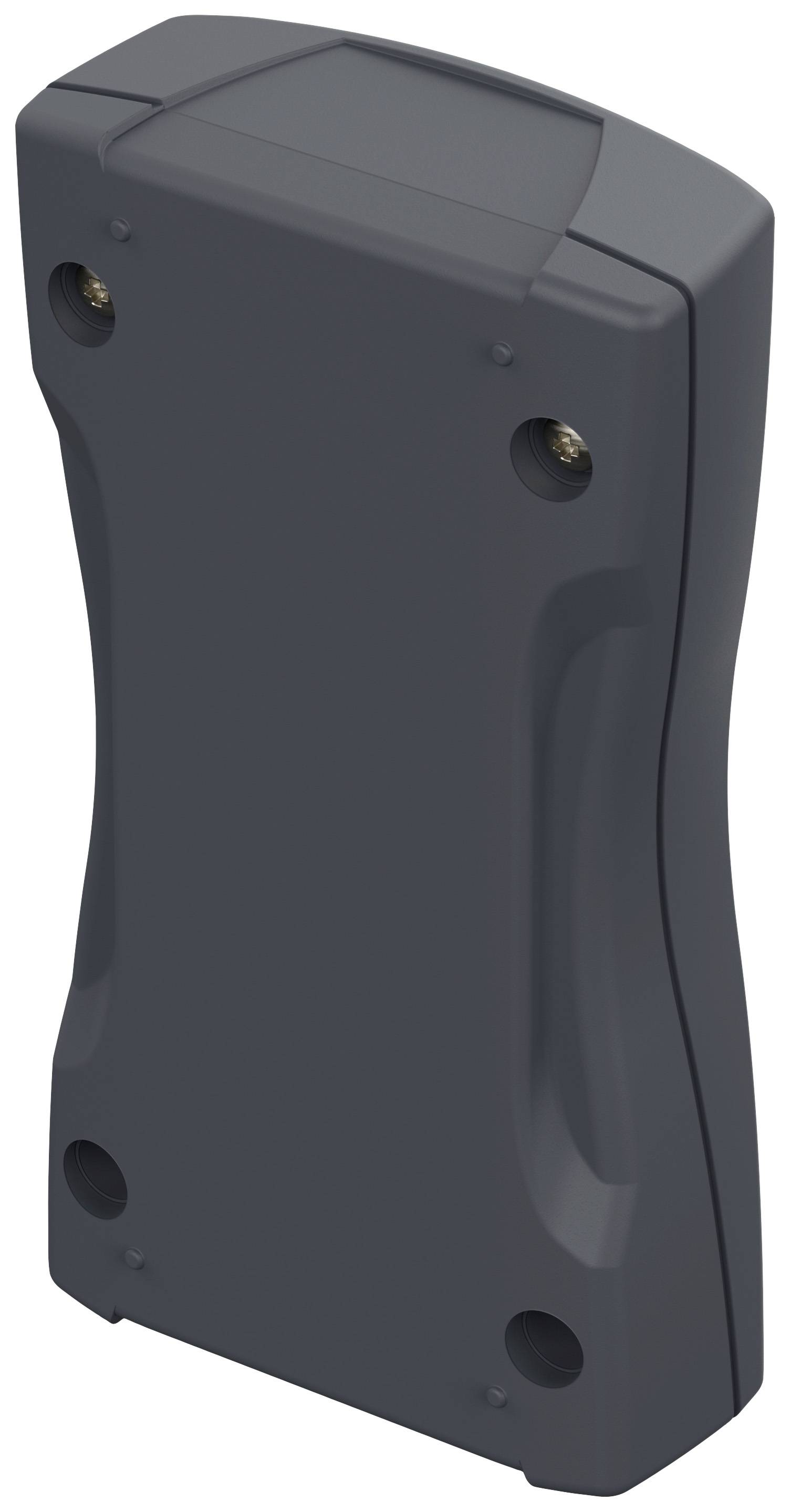 A black, compact electronic device, presumably a scanner or remote control, pictured from behind in an upright position.