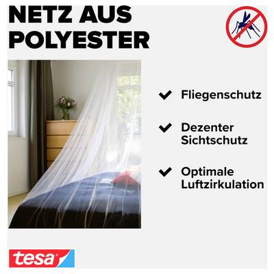 Advertisement for a polyester net as an insect protection for the bed; mentions fly protection, discreet privacy screening and optimal air circulation.