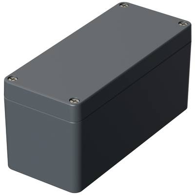 Grey rectangular enclosure with rounded corners and four visible screws at the corners of the lid.