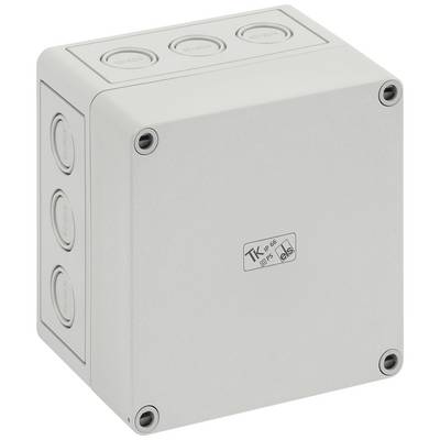 A grey, square junction box with multiple cable entries and an imprinted IP66 protection rating symbol.