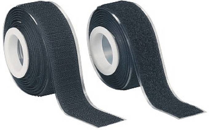 Two rolls of hook and loop fastener, one with hook side and one with loop side, on a white background.