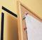 A sheet of paper is pinned to a board with colourful drawing pins. The wall is yellow in colour.