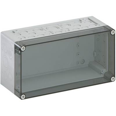 Transparent, rectangular plastic enclosure with a removable front cover, suitable for electronic applications.