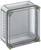 Clear, grey plastic enclosure with a removable lid and green screws at the corners, suitable for electronic installations.