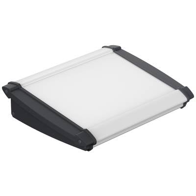 A white, rectangular plastic panel with black ends. Possibly a cover or part of a device.