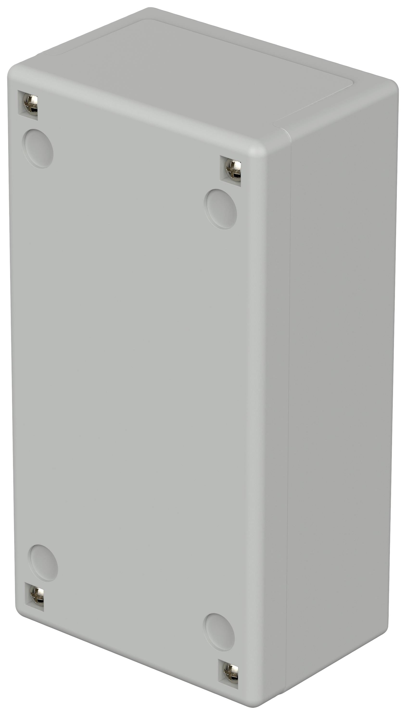 A rectangular, grey enclosure with rounded corners and four visible screws at the corners.