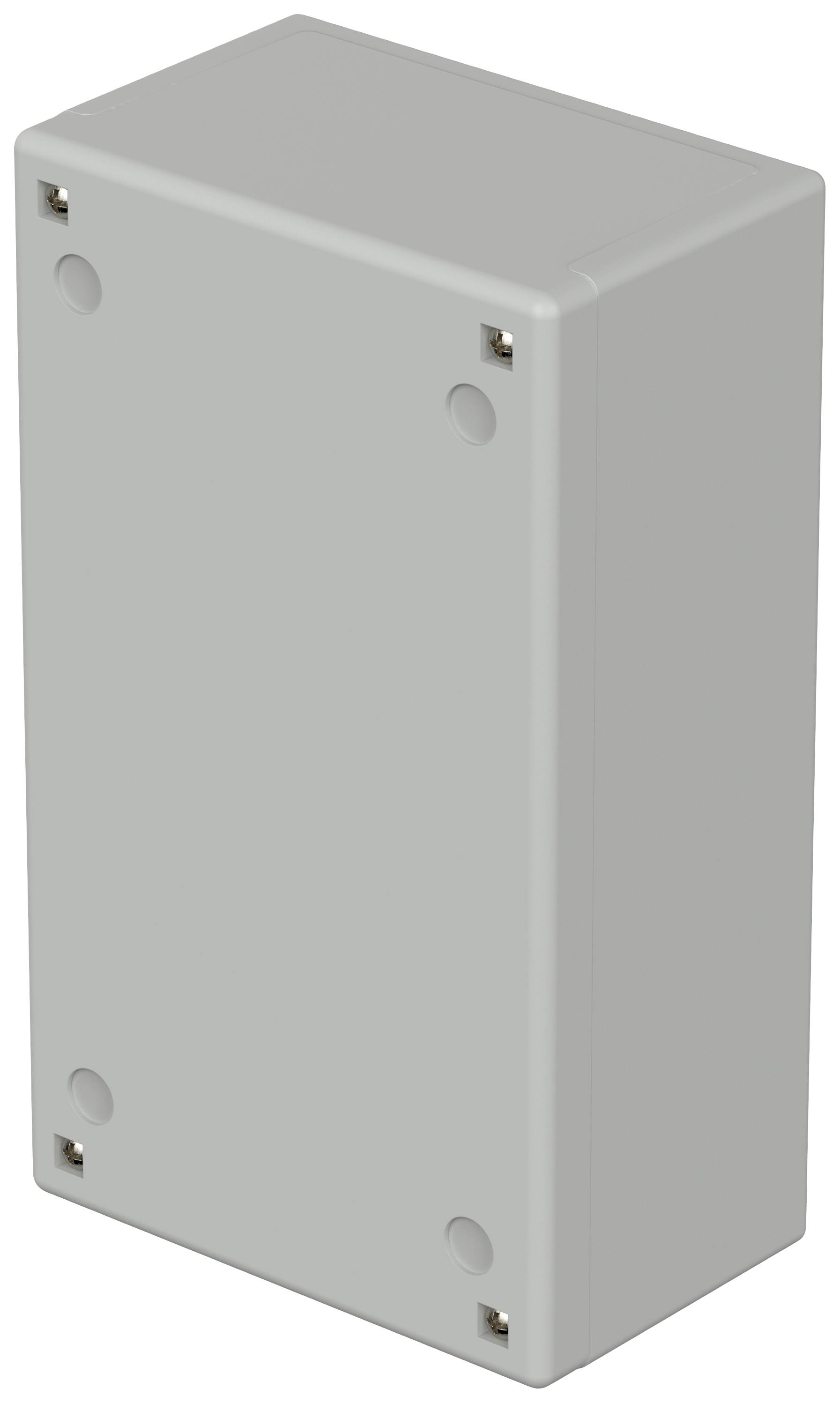 A rectangular, grey plastic enclosure with rounded corners and four mounting points at the corners of the front face.