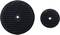 Two black, round rubber buffers with ribbed surfaces and a central hole; large and small diameter.