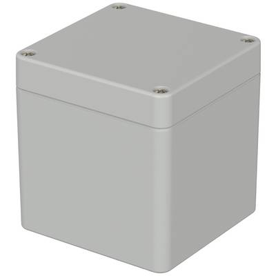 Grey, square plastic box with rounded corners and four visible screws at the corners of the lid.