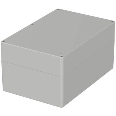 A rectangular, grey enclosure with a smooth surface and rounded edges, potentially suitable for electronic devices or junction boxes.