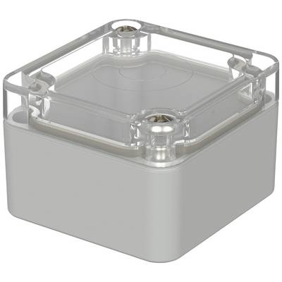 A square, transparent enclosure with rounded corners and a robust design. Ideal for protecting electrical components.