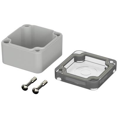 A square enclosure with a removable cover and two screws. Suitable for electronic components.