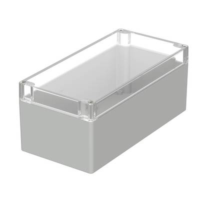 Rectangular white plastic enclosure with a transparent lid, suitable for electronic components or circuits, on a white background.
