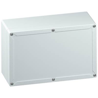 Rectangular, silver-coloured enclosure with screws at the corners; used for securely storing technical devices or connections.