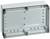 Transparent rectangular junction box with multiple screw holes and a slightly raised edge on the underside.