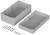 Grey rectangular plastic enclosure, consisting of two parts. Six screws are lying beside it on the left.