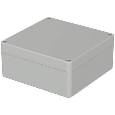 A rectangular, grey plastic enclosure with four screws at the corners. It is sealed and displays a smooth surface.