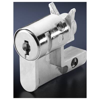 Cylindrical lock in a metallic finish against a blurred background, demonstrating robust construction for industrial applications.