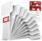 Pack of 10 white self-adhesive cable straps shown fanned out, with retail packaging in the background.<br>