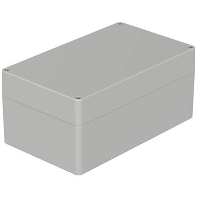 Rectangular grey enclosure with closed screws at the corners, likely designed for housing electronic components.