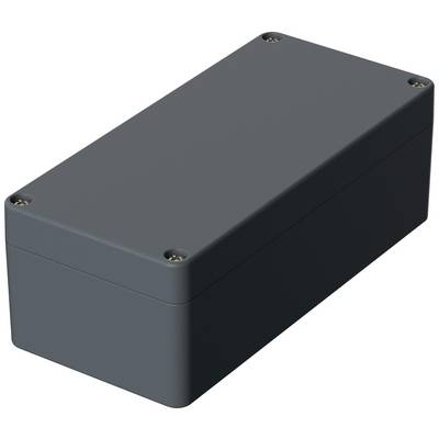 Dark, rectangular electronic enclosure with rounded edges, suitable for housing and protecting device components.