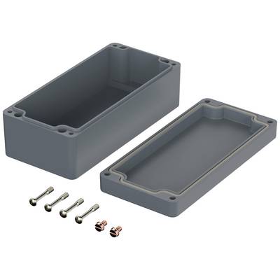 Plastic casing with a removable cover, shown with four mounting screws.
