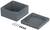 Grey, rectangular enclosure with removable lid, 4 screws and 3 cable clamps. Primarily suitable for electronic hardware.