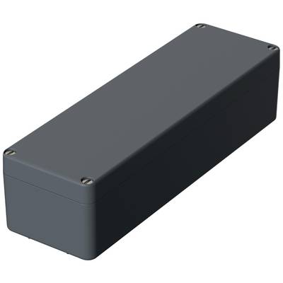 A rectangular, dark plastic box with rounded corners and four visible screws at the corners of the lid.