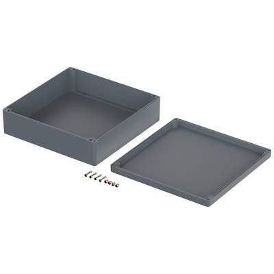 Plastic enclosure with a removable lid and four screws, suitable for electronic devices.