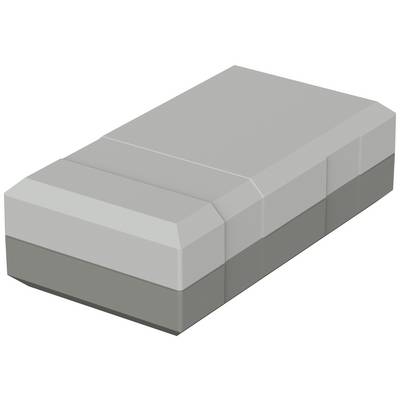 A grey, rectangular eraser is lying on a surface.
