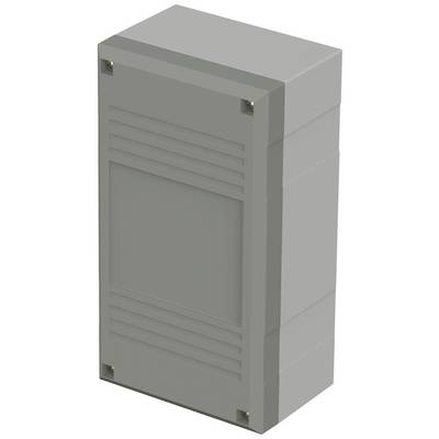 A grey rectangular enclosure with screws at the corners, possibly for electrical or electronic components.