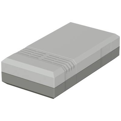 Grey, rectangular device that looks like an external cooler or an electronic enclosure, with plain grooves on the top surface.