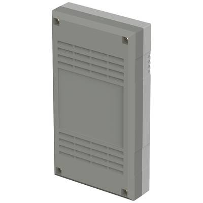 Grey rectangular electronic device with ventilation slots, suitable for wall mounting, shown from an isometric perspective.