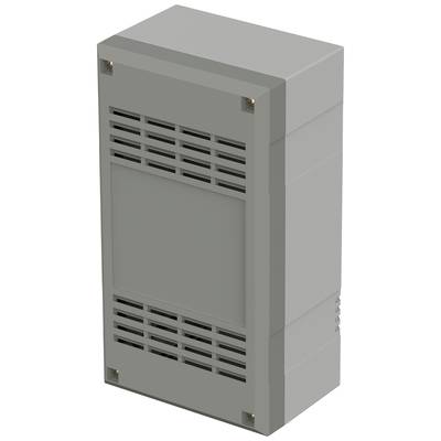 Grey rectangular plastic enclosure with ventilation slots, suitable for housing electronic components.