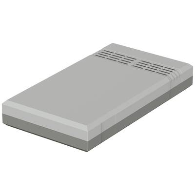 Flat, grey electronic device with ventilation slots on top.