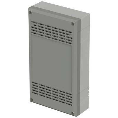 Grey rectangular electronic device with ventilation slots on the sides, possibly an enclosure for electronic components.
