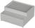 A grey electrical enclosure with multiple openings on the front and a raised area on the top surface.